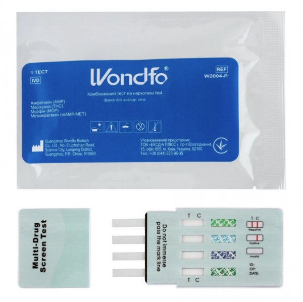 Тест на 4 наркотики: марихуана, амфетамін, метамфетамін, морфін WONDFO W2004-P, 1 шт