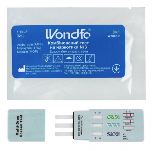 Тест на 3 наркотики: марихуана, амфетамін, морфін, WONDFO W2003-P, 1 ШТ